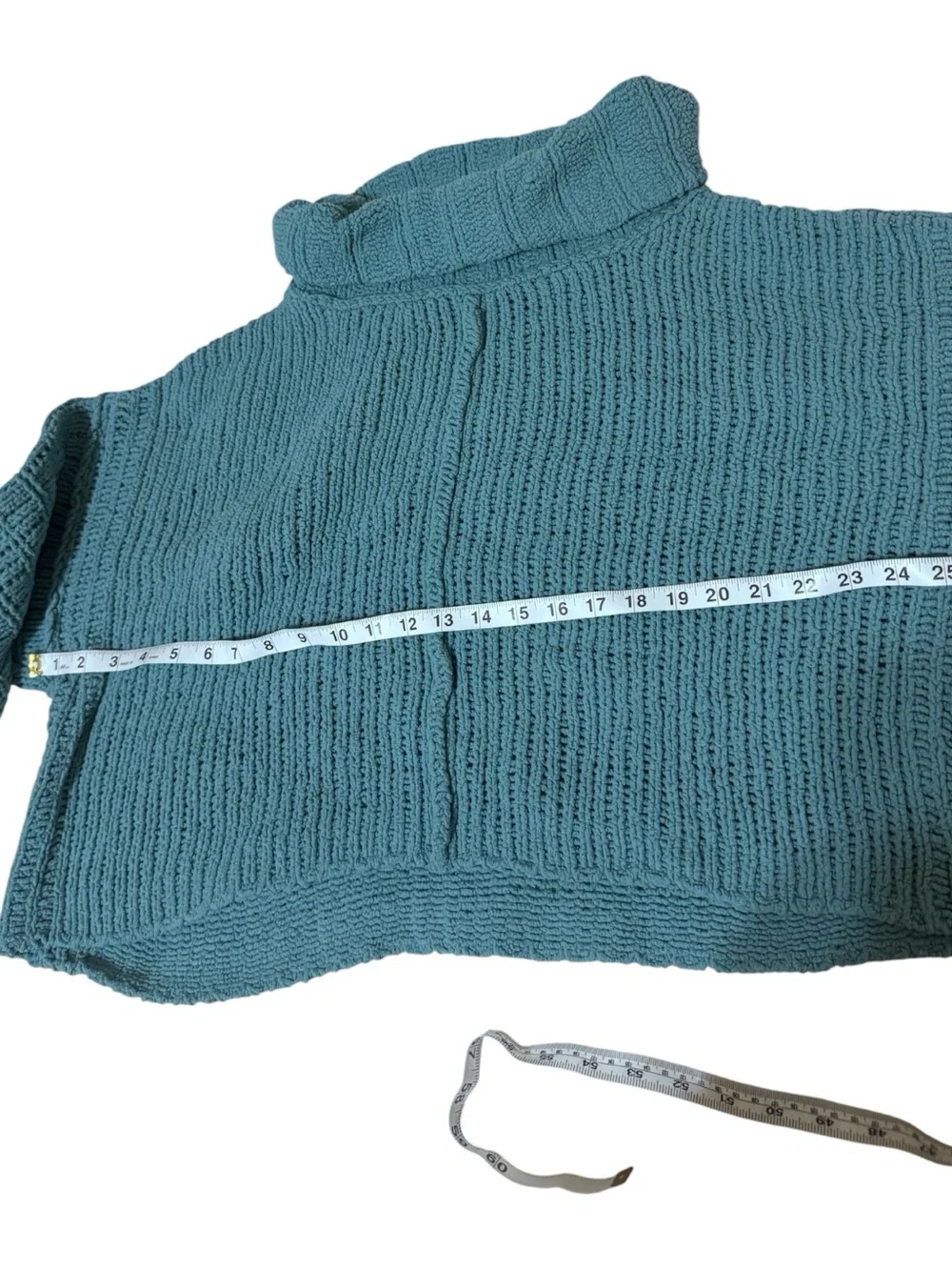Free People Teal Cropped Turtleneck Chunky Knit Sweater